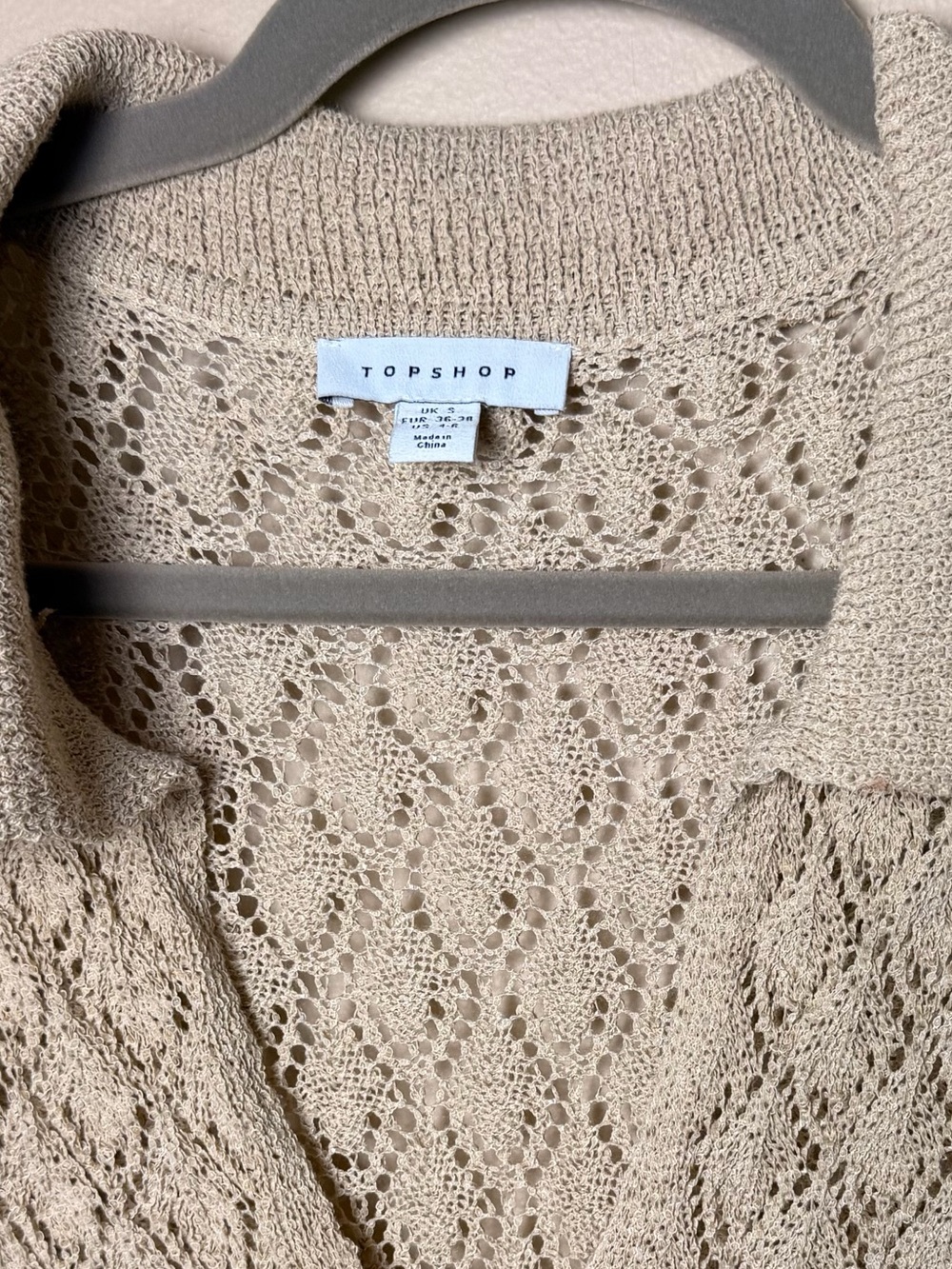 Topshop Pointelle Stitch Polo Sweater Dress Beige Beach Cover Up Maxi Size S - Picture 7 of 10